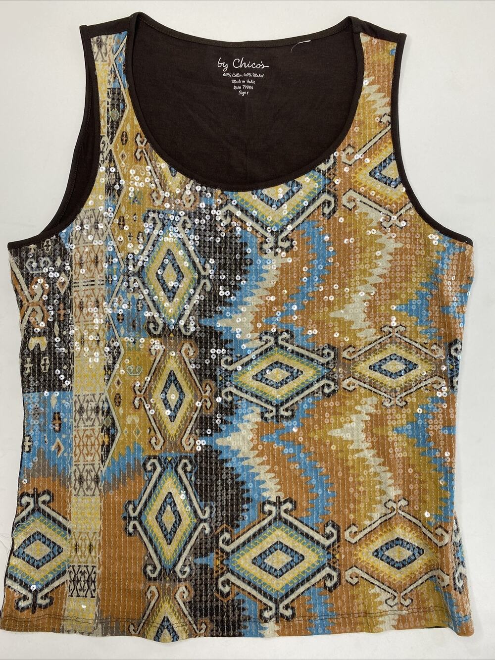 by Chicos Sleeveless Tank Top Sequin BROWN Size 1